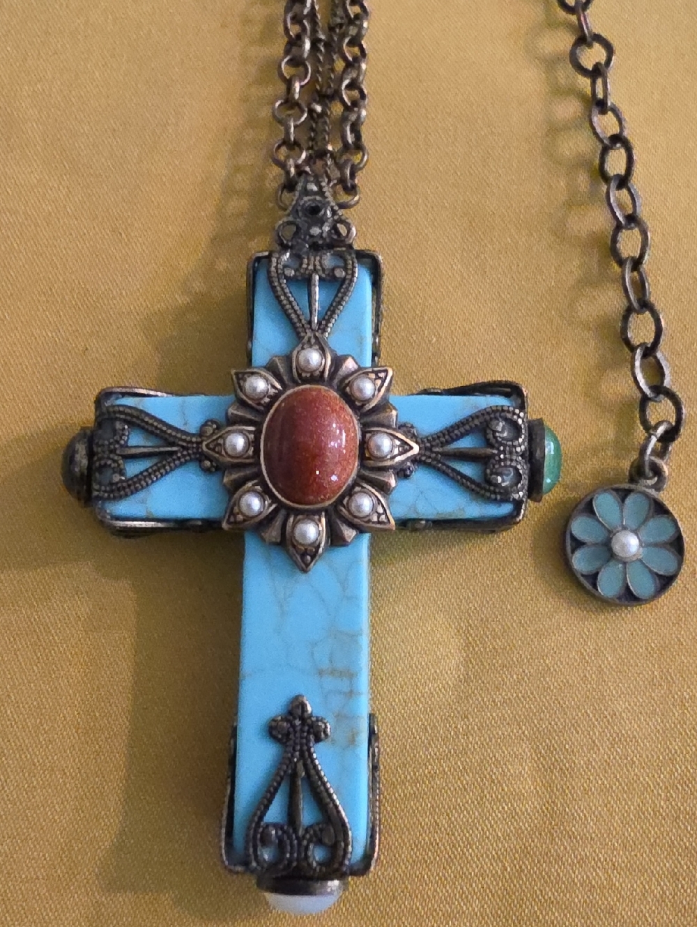 Vintage 1990s Olipop (by Sweet Romance) Blue/Turquoise Cross Necklace - Gothic